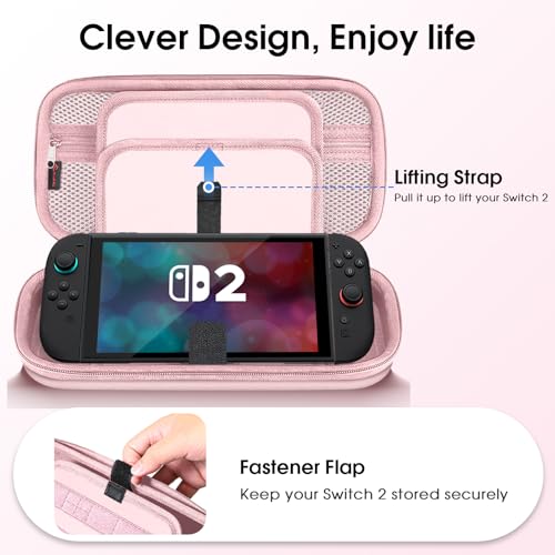 FINTIE Carrying Case for Nintendo Switch 2 (2025), Shockproof Hard Shell Switch 2 Case, Protective Cover Travel Bag with 19 Game Card & 2 Micro SD Card Slots & Inner Pocket, Rose Gold - color: Rose Gold