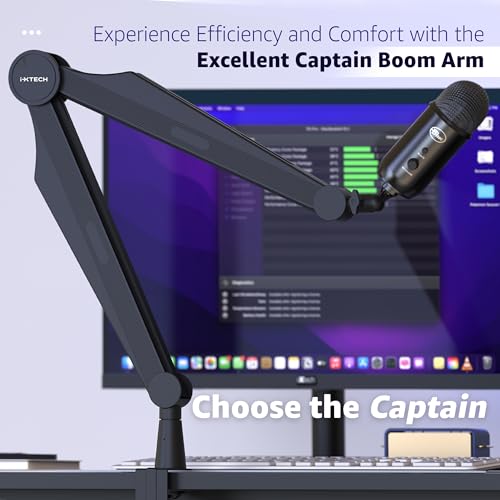 Microphone Boom Arm Adjustable Stick Mic Arm Stand with Desk Mount Clamp Overhead 360° Rotatable Microphone Stand with Cable Management for Podcast Streaming Gaming Studio CAPTAIN Model - color: 1 Black