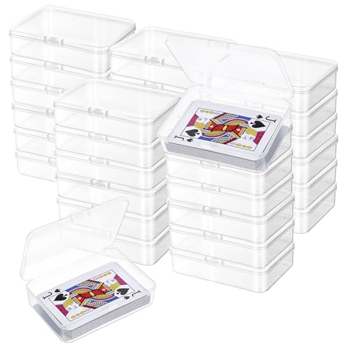 30pcs Plastic Playing Card Boxes,4.1 X 3 X 1 Inches Transparent Clip-On Playing Card Case,Trading Card Storage Box for Men Women Collecting and Classifying