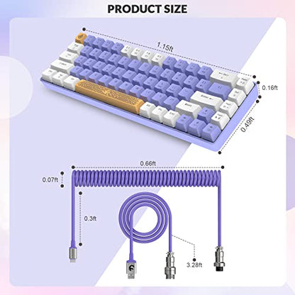 ZIYOU LANG RK-T8 Wired 65% Mechanical RGB Gaming Keyboard-White/Purple | Rainbow Backlit,Anti-ghosting,TKL,Mini 68 Key,Custom Coiled C to A Cable,Tactile Blue Switch for PS4 PS5 Xbox PC Mac Gamer - color: White Purple, size: 65% Keyboard