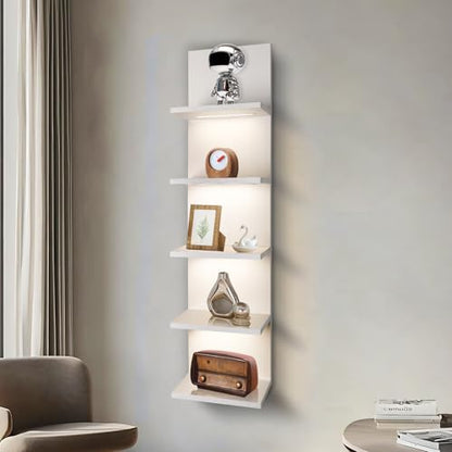 5 Tier Wall Shelf Unit, White | White shelves ,Lack Shelf, Wall Shelves for Bedroom，office ,Bathroom, Vanity Shelves With LED Light - color: White