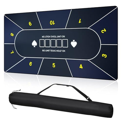Poker Mat for Table 70 x 35 inch Non Slip Noise Reduction | Poker Mat for Table with Carry Case for Play Texas Hold'em Poker Blackjack Game Home Casino Nights (Black and Blue) - color: Black and Blue
