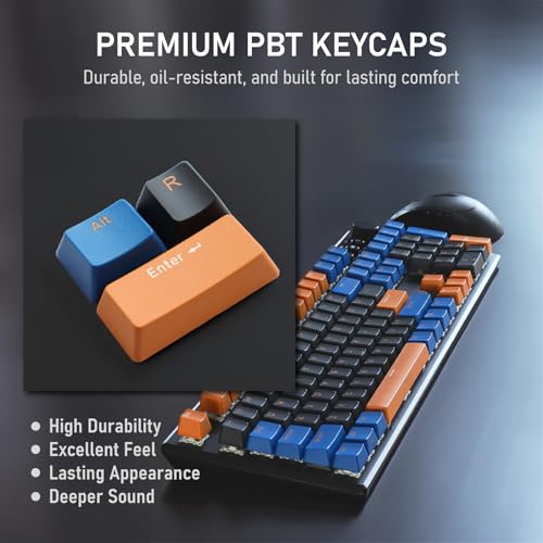 iRocks K74R Wireless RGB Illuminated Mechanical Gaming Keyboard, Hot-Swappable Switches, Floating Design, PBT 107 Keys NKRO, Detachable USB-C Cable - Midsummer Black (Brown Switches) - color: Midsummer Black, size: Brown Switches