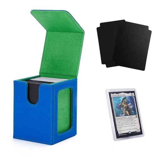 Venssu MTG Deck Box for Commander Display,Card Deck Box Fits 100 Double Sleeved Cards,TCG with 2 Dividers and 1 Toploader (Blue＆Green) - color: Blue＆Green