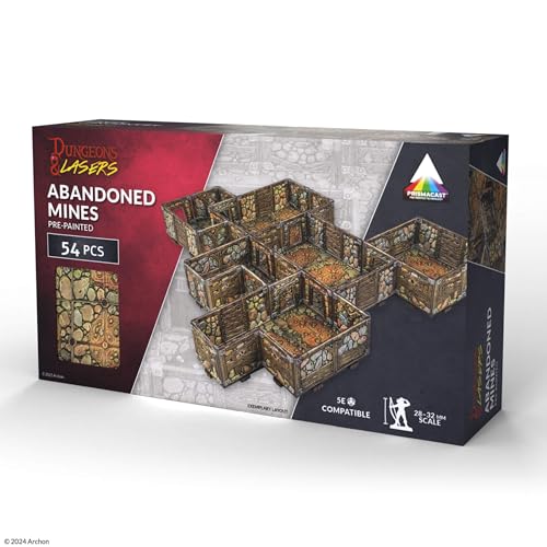 Dungeons & Lasers Prepainted Terrain Sets for DND and Tabletop RPG Games - 5E Compatible with 28mm-32mm Scale Miniatures - Modular Design for Fast Assembly (Abandoned Mines) - style: Abandoned Mines