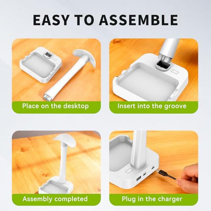 Headphone Stand with Charger,Gaming Headset stand with RGB Light Mode,For Airpod Max Stand,Desk Lamp,Phone Holder,Tablet Holder,desktop organizer,Gifts for Gamers & Music Lover (White) - color: White