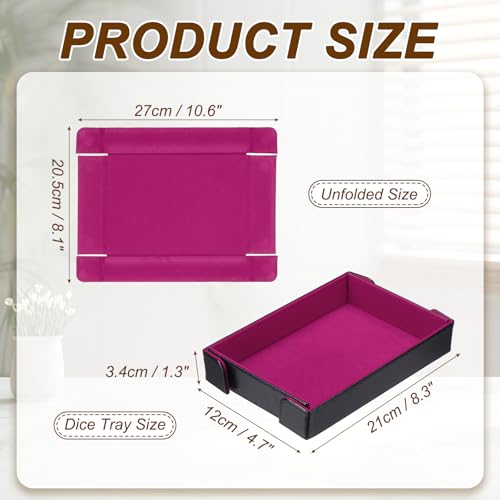 uxcell PU Leather Dice Tray, Rectangle Magnetic Folding Velvet Portable Folding Dice Rolling Tray for Table Games Keys Wallet Watch Coin, Rose Red - color: Rose Red