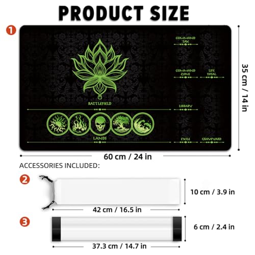 MTG Playmat with Zones – Lotus Sketch Green 24x14 Card Game Mat for Magic The Gathering, Stitched Edge, Non-Slip Rubber Base with Prismatic Playmat Tube – Lotus Green Zone - color: Lotus Green Zone