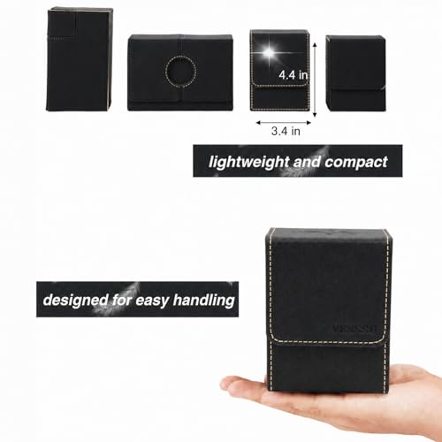 MTG Deck Box with Commander Display (Black&Pale Gold, 1 window) | Holds 120 Single/100 Double-Sleeved Cards, Fit MTG/PTCG/OPTCG Cards, Strong Magnet, PU Leather, With 2 Dividers & 1 Toploader - color: Black and Pale Gold