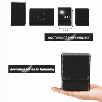 MTG Deck Box with Commander Display (Black&Pale Gold, 1 window) | Holds 120 Single/100 Double-Sleeved Cards, Fit MTG/PTCG/OPTCG Cards, Strong Magnet, PU Leather, With 2 Dividers & 1 Toploader - color: Black and Pale Gold