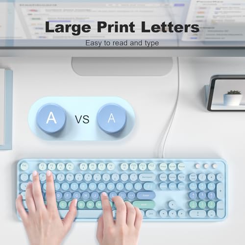 Atelus Large Print Keyboard, USB Wired Computer Keyboard with Retro Keycaps, Numeric Keypad and Media Hotkey for Office Desktop PC Laptop and Windows 7 8 10 11 (Blue Colorful) - color: Blue