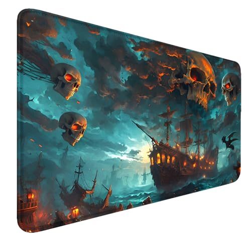 MTG MATS, 24" x 14" TCG DND Playmats Stitched Edges for Trading Card Smooth Rubber Surface Anti-Slip Mouse Pad with Storage Bag Thickened 3mm for Magic Playmat Gaming Mat - color: Pirate Ship, size: Playmat Without Zones