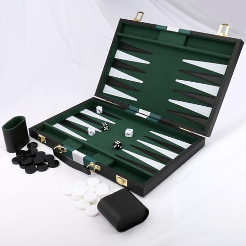 Backgammon Set - Classic Board Game with Premium Leather Case - Portable Travel Strategy Backgammon Game Set for Adults, Kids (18inch, Black) - color: Black, style: 18inch