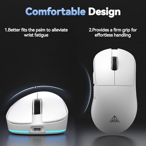 SOLAKAKA SM822 Wireless Gaming Mouse with Charging Dock, Tri-Mode Wireless Mouse, PAW3311 Optical Sensor, Up to 24,000DPI, 62g Lightweight Mouse with 5 programmable Buttons, for PC, Laptop (White) - color: White