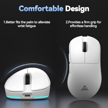 SOLAKAKA SM822 Wireless Gaming Mouse with Charging Dock, Tri-Mode Wireless Mouse, PAW3311 Optical Sensor, Up to 24,000DPI, 62g Lightweight Mouse with 5 programmable Buttons, for PC, Laptop (White) - color: White
