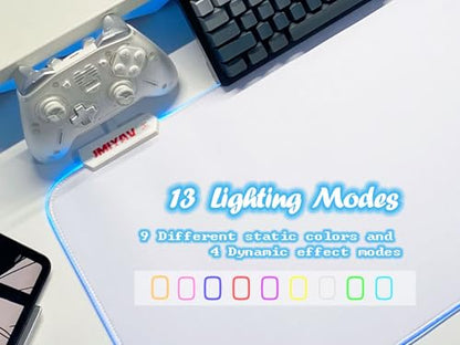 JMIYAV White Gaming Mouse Pad RGB Mousepad Non-Slip Rubber Base Extra Large Cool XL XXL Computer Desk Pad Gaming Accessories LED Light Up Extended Big Mouse Pad for Gamer White 31.5x12in Uw3-10 - color: White 31.5x12in Uw3-10