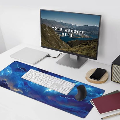 Large Gaming Mouse Pad with Blue Dragon Design, Extended Desk Mat, Non-Slip Rubber Base, 35.4" x 15.7" - color: Blue Dragon