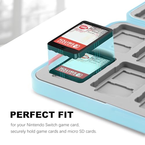 FYY Nintendo Switch Game Case Holder for Switch 2 Cartridge, Light Blue | 24 Game Card Slots & 48 Micro SD Card Slots, Hard Shell, Silicone Lining - color: B-Light Blue
