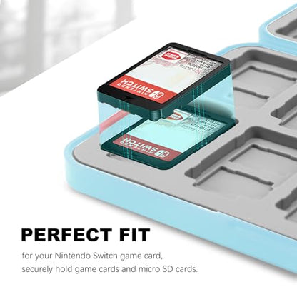 FYY Nintendo Switch Game Case Holder for Switch 2 Cartridge, Light Blue | 24 Game Card Slots & 48 Micro SD Card Slots, Hard Shell, Silicone Lining - color: B-Light Blue