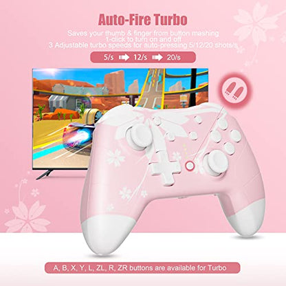 Mytrix Wireless Controller for Windows PC iOS Android Steam Deck, Bluetooth Controller with Programmable Buttons, Turbo & Vibration - Pink - color: Light Pink