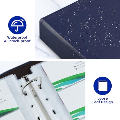 BYSTER A4 Business Card Book, PU Leather Organizer with 30 Pack Sleeves (600 Pockets), Business Card Binder for Credit Cards, Membership Cards, and More - Blue - color: Blue