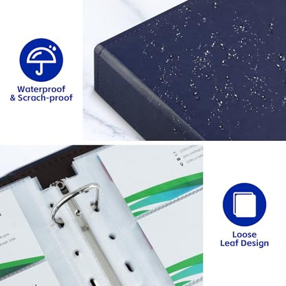 BYSTER A4 Business Card Book, PU Leather Organizer with 30 Pack Sleeves (600 Pockets), Business Card Binder for Credit Cards, Membership Cards, and More - Blue - color: Blue