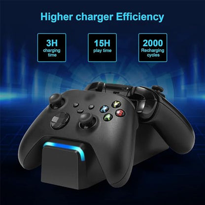 KEKUCULL Dual Dock Charging Station Compatible with Xbox Series X/S, Xbox One/One X/One S Controllers, Efficient Xbox Controller Charger with 2 * 1100mah Rechargeable Controller Battery Packs(Black) - color: Black