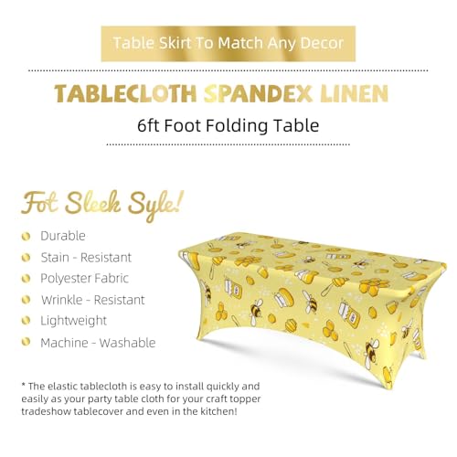 Famame Cute Bees and Honey Rectangular Fitted Tablecloth- 6Ft Stretch Spandex Table Covers Patio Design Tablecloths for Wedding Banquet Party (72Lx30Wx30H) - color: Bees and Honey, size: 3" x 1" (Rectangular)