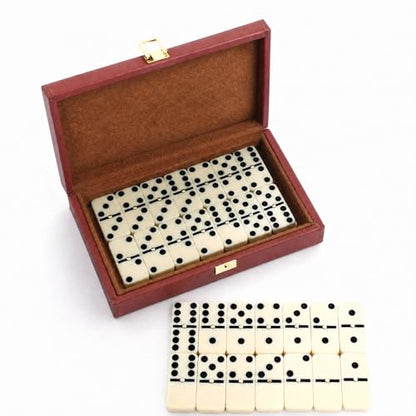 Double 6 Dominoes Set with Spinners, 28 Ivory Tiles & Leatherette Case | Smooth Ivory Tile Finish Durable Storage Case Classic Domino Gameplay Easy Travel Organization