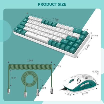 ZIYOU LANG T8PR0 Wired 65% Mechanical Gaming Keyboard and Mouse Combo-Green | RGB Backlit,Anti-ghosting,TKL,Mini 68 Key,Coiled C to A Cable,Tactile Blue Switch,Ultralight Mice for PS4 Xbox PC Mac Gamer - color: Green White, size: 65% Keyboard + Mouse