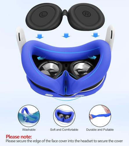 Silicone Cover Set Compatible with Meta Oculus/Quest 3, VR Accessories Protective Cover Includes Controller Grips, Front Shell Headset Cover and Face Cover, Not Fit Quest 3S (Blue) - color: Blue