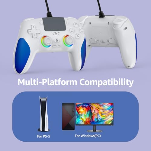 IWGAME Wired Controller for PS-5/PC, Gaming Controller with Dual Vibration, Programmable/Remap/Turbo/RGB Light, 3.5MM Headphone Jack - color: white