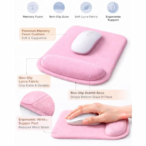 Ergonomic Memory Foam Mouse Pad with Wrist Support, Orange, Ultra-Smooth Surface, Anti-Slip Base (Pink, Medium) - color: Pink