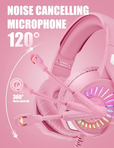 ZIUMIER Wired Pink Gaming Headset for PC, PS5, PS4, Xbox Series X|S | Noise Canceling Microphone, LED RGB Light, 50mm Driver, 3.5mm Audio Jack, Soft Memory Foam, Multi-Platform Headphones - color: Pink