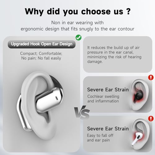 Open Ear Earbuds Wireless Bluetooth 6.1, Bluetooth Earbuds with Earhooks, HiFi Stereo Open Ear Headphones with ENC Mic, IP7 Waterproof Wireless Headphones for Running, Sports, Workout and Business