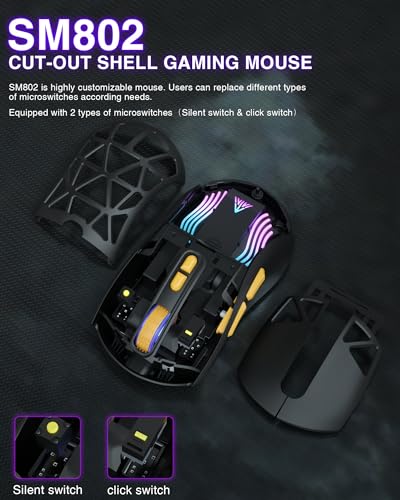 SOLAKAKA SM802 Wireless Gaming Mouse,10000 DPI,Tri-Mode Wired/BT 5.0/2.4GHz Wireless Mouse with Side Button, RGB Programmable Macro Mouse for Laptop (Black) - color: 1-black, size: SM802