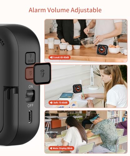 Digital Magnetic Visual Kitchen Timer, Up to 11H 59M Countdown & Count Up | USB-C Rechargeable, Large VA Display, Adjustable Volume and Brightness, Memory Recall Function for Kitchen, Classroom, Study - color: Black