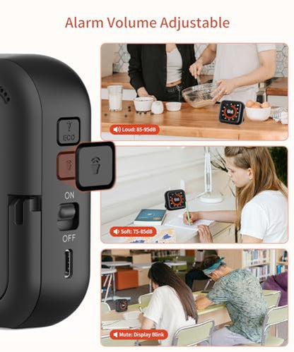 Digital Magnetic Visual Kitchen Timer, Up to 11H 59M Countdown & Count Up | USB-C Rechargeable, Large VA Display, Adjustable Volume and Brightness, Memory Recall Function for Kitchen, Classroom, Study - color: Black