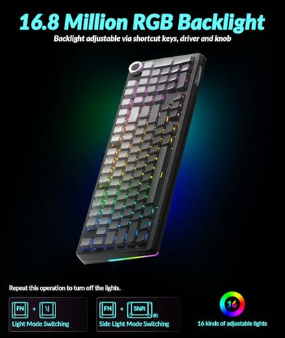 SOLAKAKA KI99 Pro 96% Wireless Mechanical Keyboard, RGB Gaming Keyboard, Hot-Swappable Pre-Lubed Switches, Gasket Structure Creamy Keyboards (Gradient-Black, Non-Silent Version) - color: Gradient-black, size: Non-Silent Version