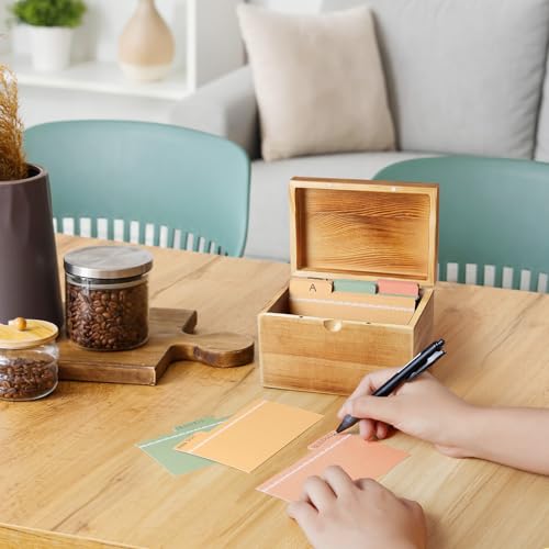 DRASTAR Index Card Holder, 3x5 Index Card Box, Wooden Index Card Organizer with 45 Dividers, Flashcard Notecard Holders for Home Office, Brown - color: Brown