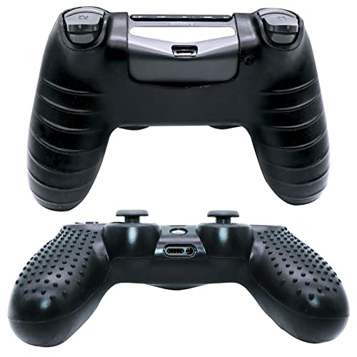 PS4 Controller DualShock4 Skin Grip Anti-Slip Silicone Cover Protector Case for Sony PS4/PS4 Slim/PS4 Pro Controller with 2 Thumb Grips (Black) - color: Black