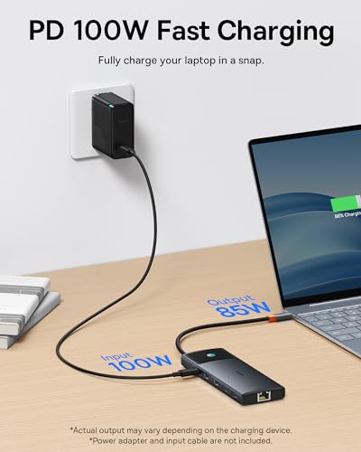 Baseus Docking Station Dual Monitor 10Gbps 10 in 1 USB C Hub with 2 HDMI | Single 4K@120Hz, Dual 4K@ 60Hz, 10Gbps USB C and USB A, Gigabit Ethernet, PD 100W, SD/TF for iPhone 17/Mac/Dell/HP/Lenovo - size: 10 in 1