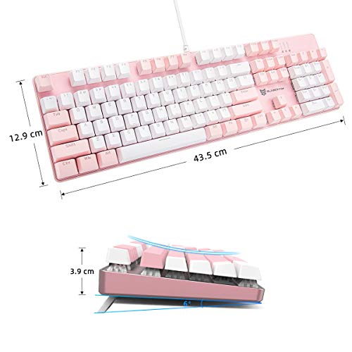 Merdia 104 Keys Full Size Mechanical Keyboard | Brown Switch, Pink & White Color 104 Keys US Layout Led Backlit Hot Swappable Wired Mechanical Light Up Pink Keyboard | Wired Gaming Computer Keyboards - color: Brown Switch Pink & White