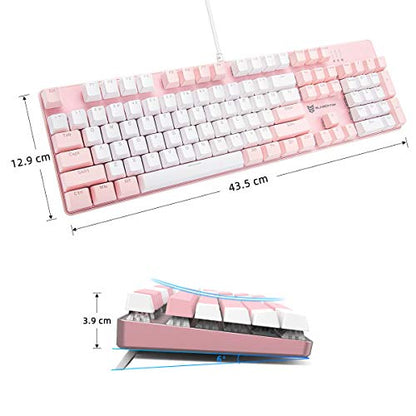 Merdia 104 Keys Full Size Mechanical Keyboard | Brown Switch, Pink & White Color 104 Keys US Layout Led Backlit Hot Swappable Wired Mechanical Light Up Pink Keyboard | Wired Gaming Computer Keyboards - color: Brown Switch Pink & White