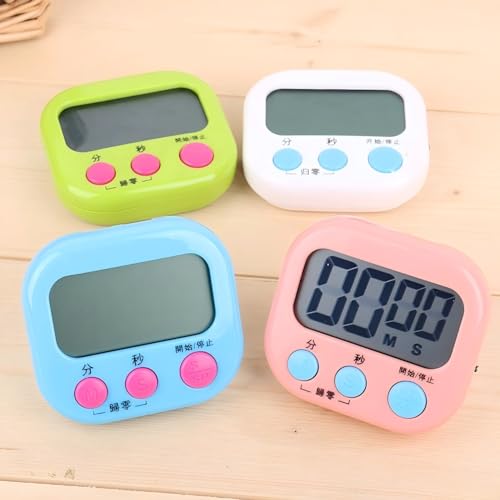 4 Pack Digital Kitchen Timer, Big Display Screen, Strong Backing Stand, for Cooking Baking Game Timers, Minute Seconds Count Up Countdown and Simple Operation(Blue, Pink, Green, White) - color: Blue, Pink, Green, White