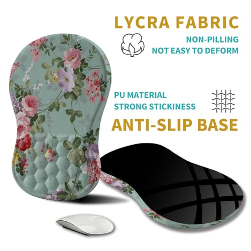 Hokafenle Ergonomic Mouse Pad Wrist Support, Wrist Rest Mousepad for Carpal Tunnel Pain Relief with Integrated Memory Foam Slope Massage Bulge (11.8x7.9 inch,Graceful Peony - color: KM03-Graceful Peony