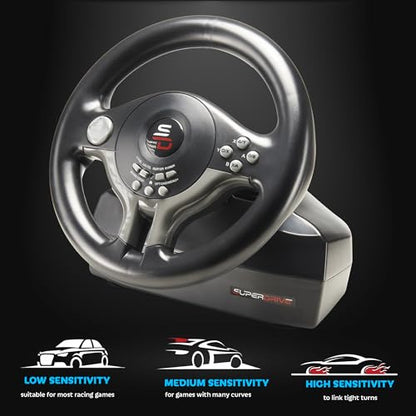 SUBSONIC - Superdrive SV250 Racing Wheel Switch 2/Switch PS4 PC Xbox Series | Steering Wheel with Pedals and Paddles - Vibration - 3 Sensitivity Modes - Diameter 22 cm, Rotation 180°