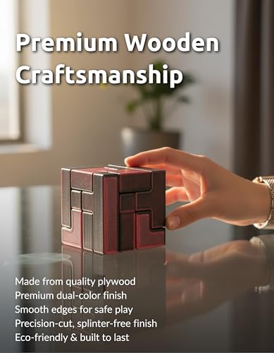 Cubix 3D Interlocking Brain Teaser Puzzle Cube, Reddish Brown Dual Tone, Precision Crafted Logic IQ Challenge, Compact Travel Fidget, Screen Free for Kids Ages 3 Plus - style: Cubix Reddish