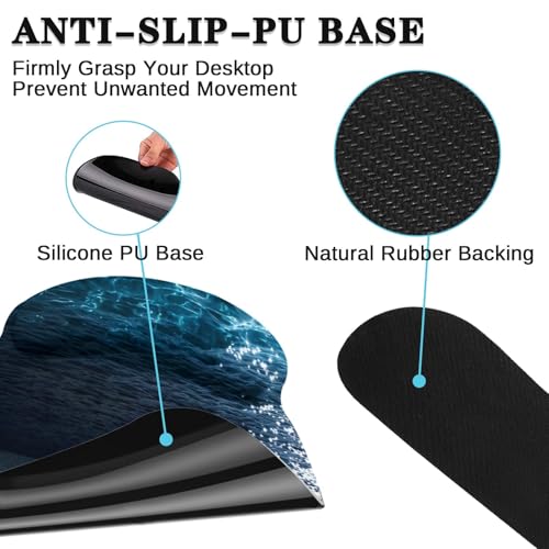 Arttown Keyboard Mouse Pad Set, 4 in 1 Desk Mat Set Seascape Moonlight | Wave Night Romantic Large Mousepad+Keyboard Wrist Rest+Mouse Wrist Rest+Coaster Ergonomic Design for Home Office Computer - color: Moonlight Night