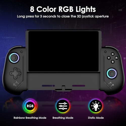 Moonag Switch Controllers Compatible with Nintendo Switch/OLED, Hall Effect One-Piece Controllers with 6-Axis Gyro, Motion Control, Wake-up, Dual Vibration, Turbo, 1000mAh Battery, Black - color: Black